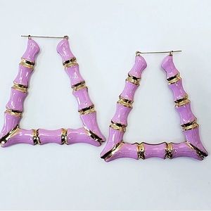 Vera by New York Earrings Triangle Bamboo Lightweight Pink /Gold